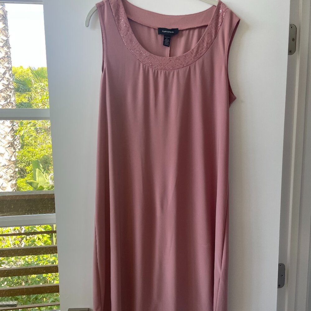 R & M Richards Pink‎ Sleeveless shift Dress, Pink Floral Glitter Scoop Neck, L